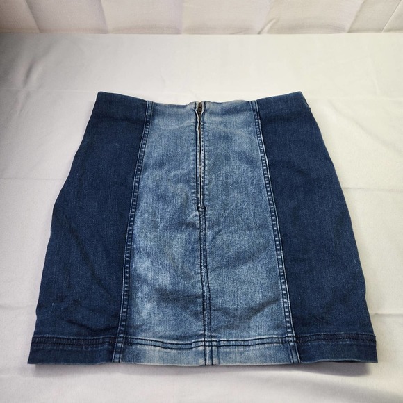 Free People Size 10 Womens Stretch Denim Femme Color Block Mini Skirt Dark Blue - Picture 6 of 8